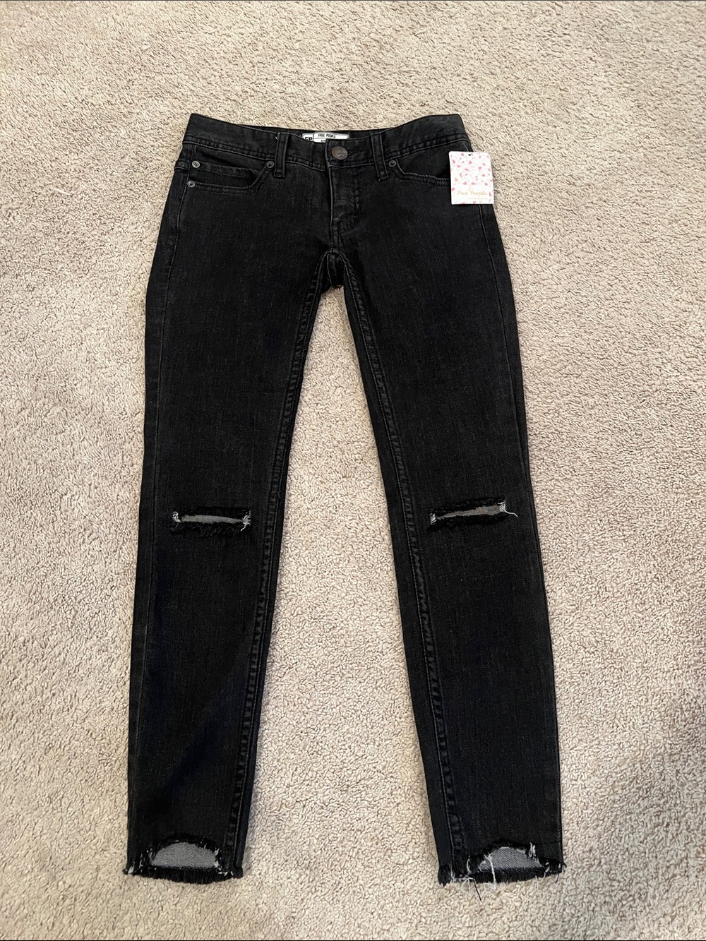 Free People Mid-Rise Skinny Destroyed Ankle Jeans